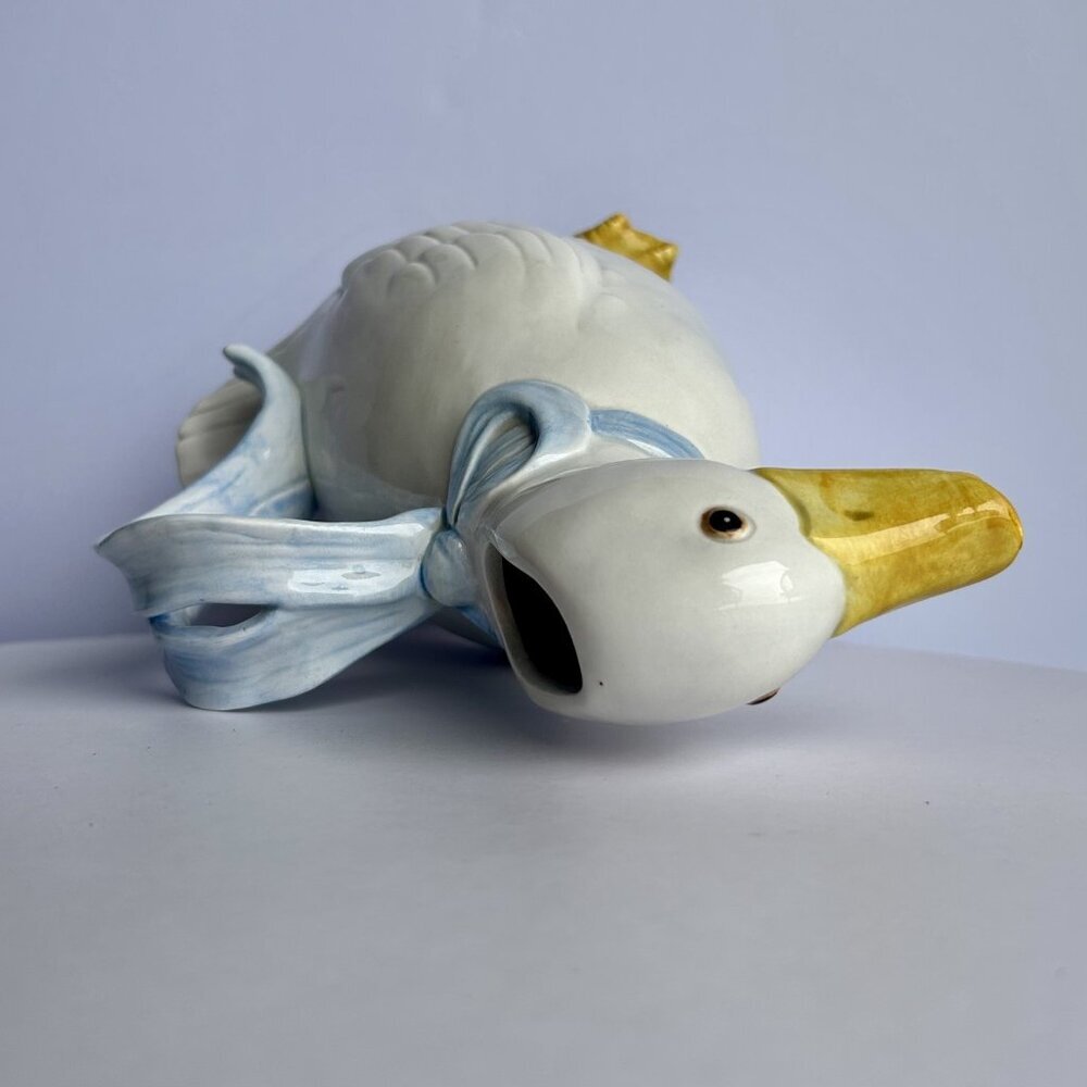 Fitz and Floyd White Goose Pitcher Blue Ribbon Handle Vintage Kitchenware - Picture 5 of 12